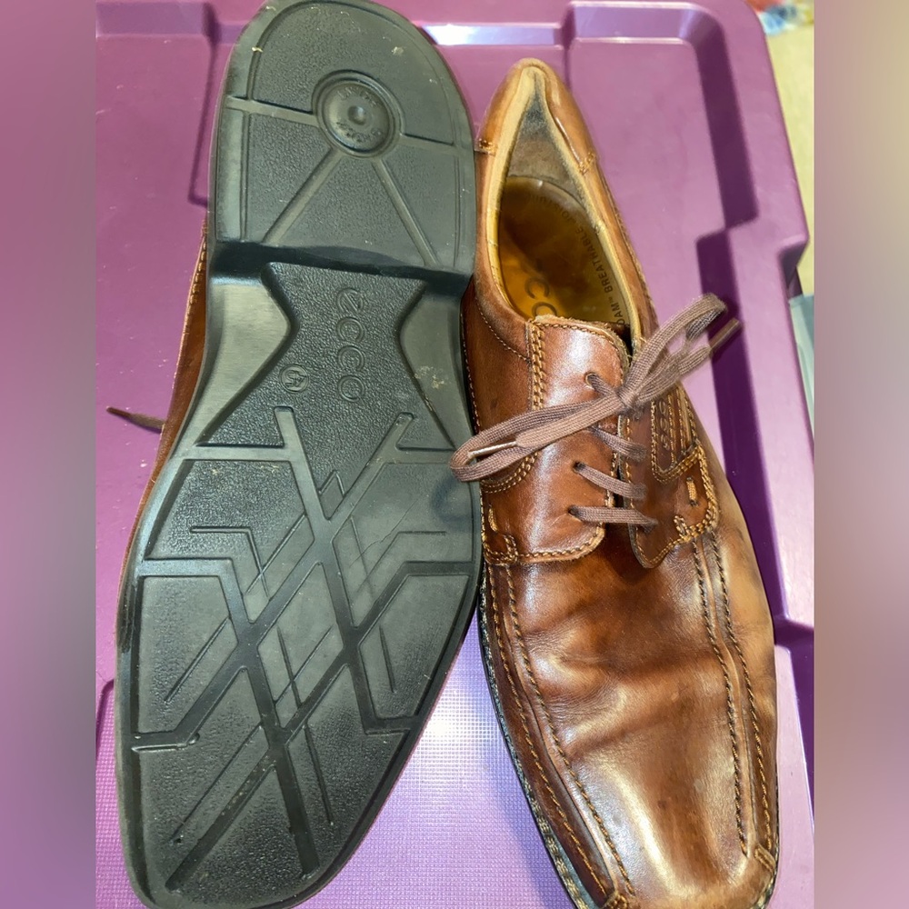 ECCO Tie Leather Cognac Brown Lace up Oxford Shoes Men's Size 11 EU45 EUC